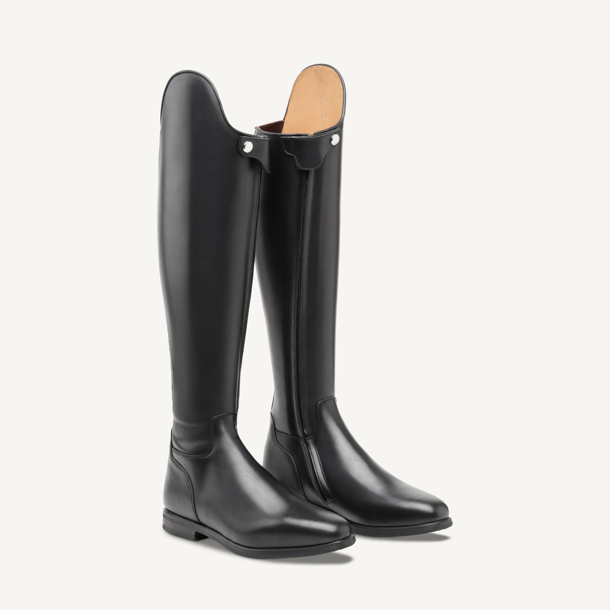 Three-quarter view of Celeris Olivia ready-to-wear black tall riding dressage boot